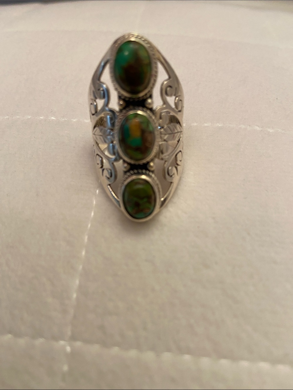 Vintage Navajo Green Copper Turquoise Sterling Silver Ring